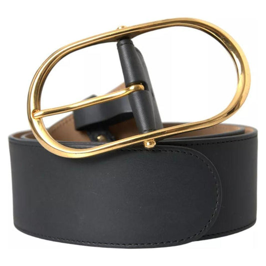 Dolce & Gabbana Black Leather Gold Oval Metal Buckle Belt