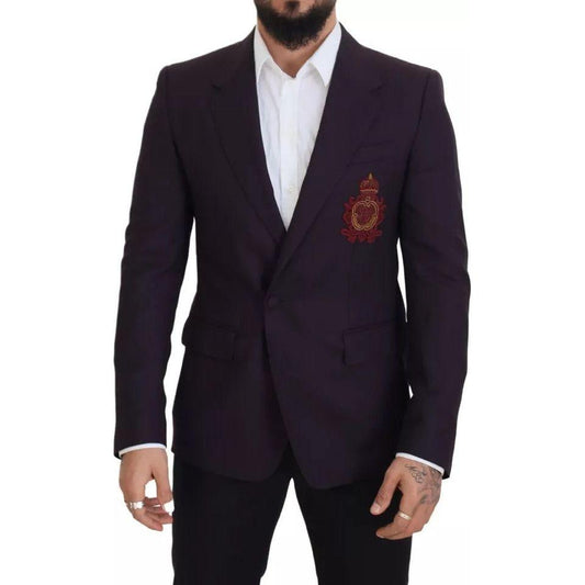 Dolce & Gabbana Purple Logo Single Breasted Wool Blazer Dolce & Gabbana Black