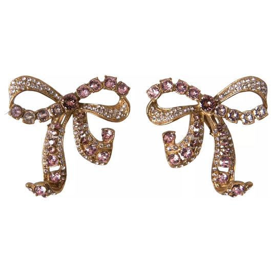 Dolce & Gabbana Gold Brass Pink Clear Crystal Bow Fiocchi Christmas Earrings Dolce & Gabbana Dim Gray
