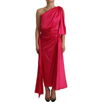 Dolce & Gabbana Silk Pink Fitted Cut One Shoulder Midi Dress DR28278