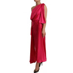 Dolce & Gabbana Silk Pink Fitted Cut One Shoulder Midi Dress DR28278