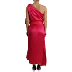 Dolce & Gabbana Silk Pink Fitted Cut One Shoulder Midi Dress DR28278