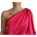 Dolce & Gabbana Silk Pink Fitted Cut One Shoulder Midi Dress DR28278