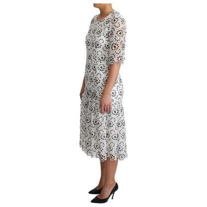 Dolce & Gabbana White Cutout Design Polyester A-line Midi Dress