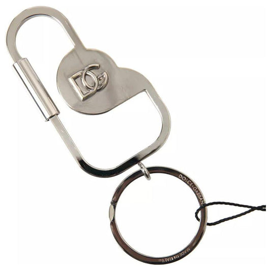 Dolce & Gabbana Silver Tone Brass Metal DG Logo Engraved Keyring Keychain Dolce & Gabbana Gray