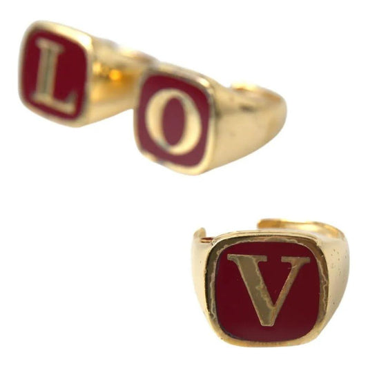 Dolce & Gabbana Gold Brass LOVE Enamel Set of 3 Ring Ring Dolce & Gabbana Saddle Brown