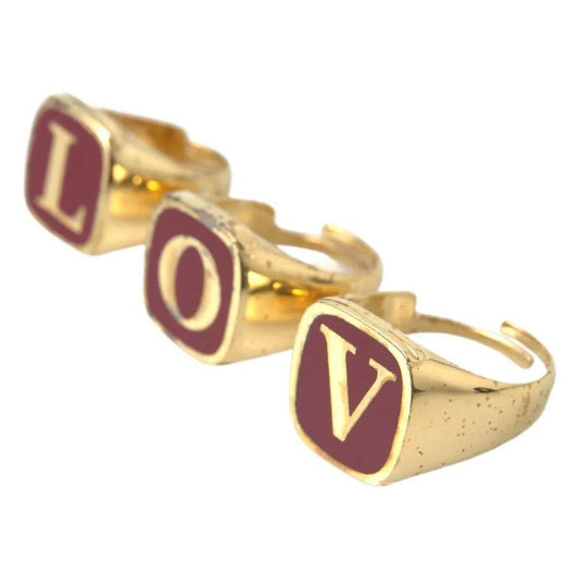 Dolce & Gabbana Gold Brass LOVE Enamel Set of 3 Ring Ring Dolce & Gabbana Tan