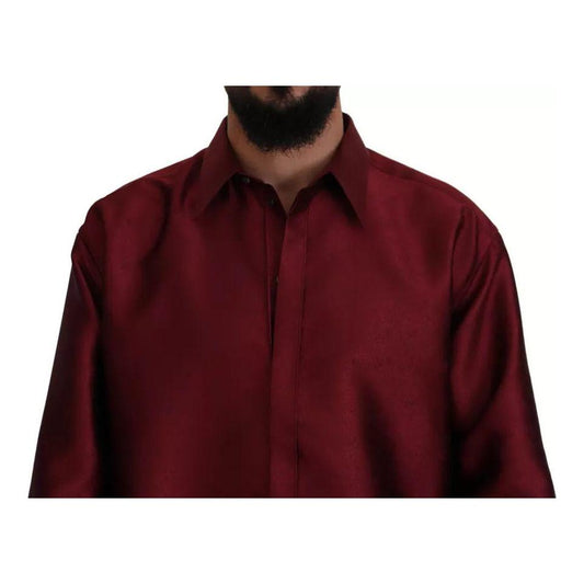 Dolce & Gabbana Bordeaux Cotton Long Sleeve Men Formal Shirt Dolce & Gabbana Black