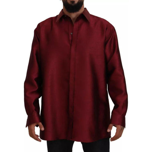 Dolce & Gabbana Bordeaux Cotton Long Sleeve Men Formal Shirt Dolce & Gabbana Black