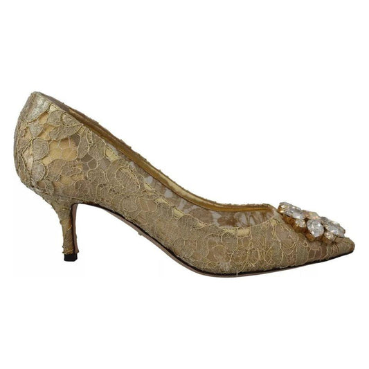 Dolce & Gabbana Gold Taormina Lace Crystal Heels Pumps Shoes Dolce & Gabbana Dim Gray