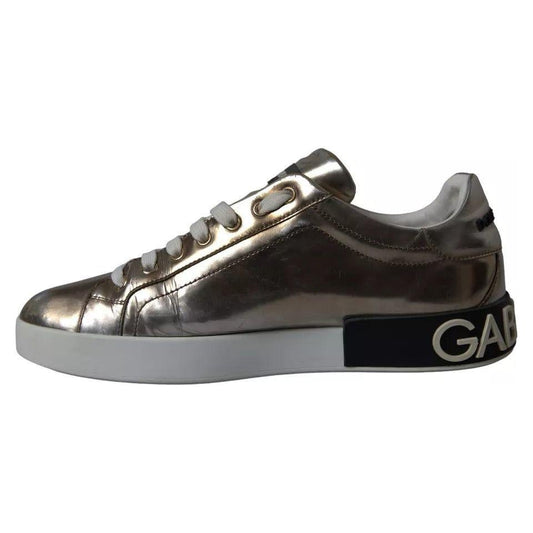 Dolce & Gabbana Bronze Leather Logo Sneaker Portofino Shoes Dolce & Gabbana Dark Slate Gray