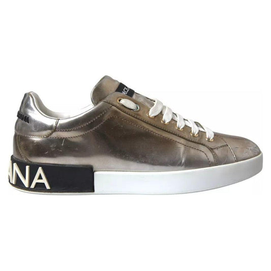 Dolce & Gabbana Bronze Leather Logo Sneaker Portofino Shoes Dolce & Gabbana Slate Gray