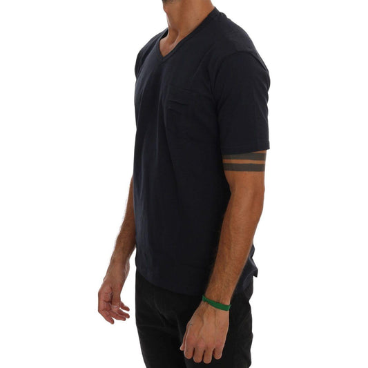 Daniele Alessandrini Chic Blue V-Neck Cotton Tee Daniele Alessandrini Black