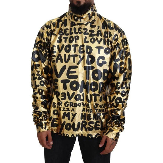 Dolce & Gabbana Gold Logo Print Turtleneck Pullover Sweater Dolce & Gabbana Tan