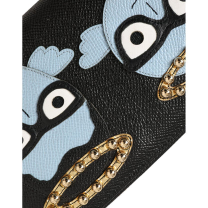 Dolce & Gabbana Black Blue Leather #DGFAMILY Zipper Continental Men Wallet