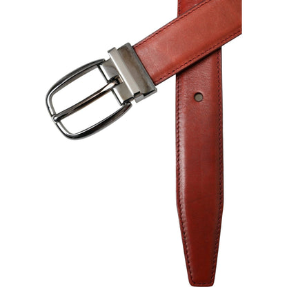 Dolce & Gabbana Brown Leather Silver Metal Buckle Belt Men