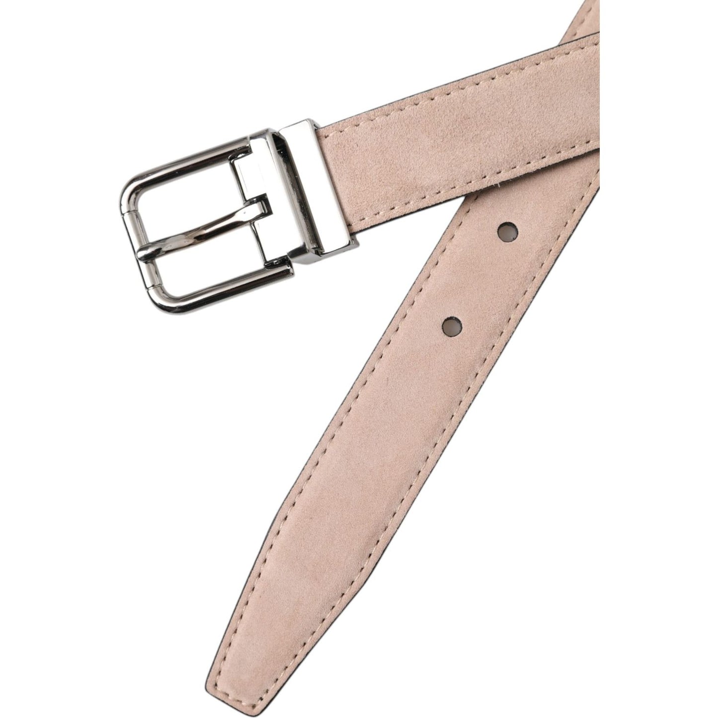Dolce & Gabbana Beige Suede Leather Silver Buckle Belt Men