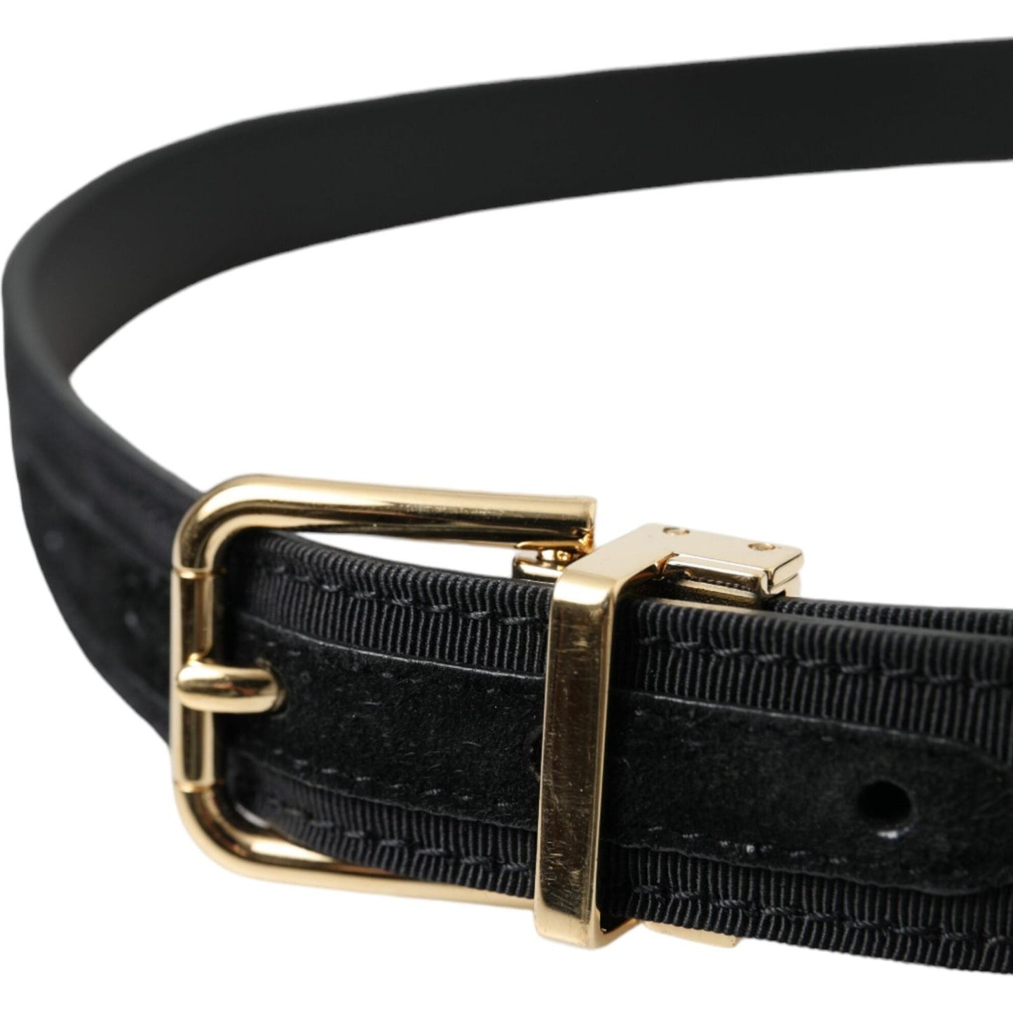 Dolce & Gabbana Black Gros Grain Gold Metal Buckle Belt Men