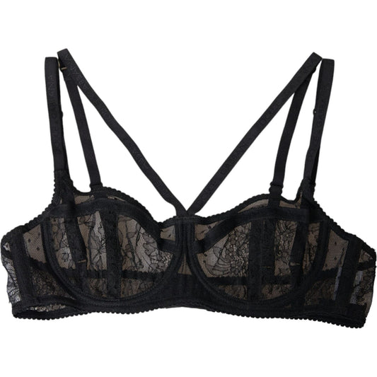 Dolce & Gabbana Black Floral Lace Nylon Balconcino Bra Underwear BIK1795-2
