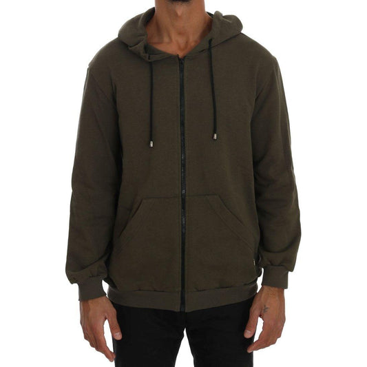 Daniele Alessandrini Elegant Green Full Zip Hooded Sweater Daniele Alessandrini Dark Slate Gray