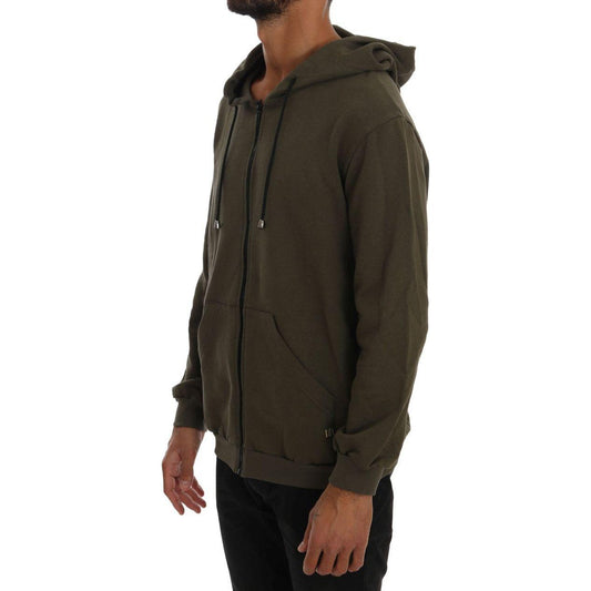 Daniele Alessandrini Elegant Green Full Zip Hooded Sweater Daniele Alessandrini Dark Slate Gray