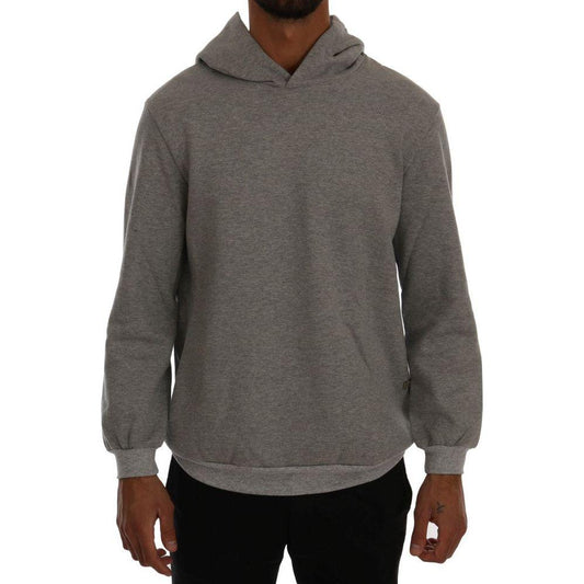 Daniele Alessandrini Sophisticated Gray Cotton Hooded Sweater Daniele Alessandrini Dim Gray