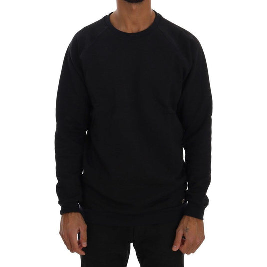 Daniele Alessandrini Chic Dark Blue Crewneck Cotton Sweater Daniele Alessandrini Black