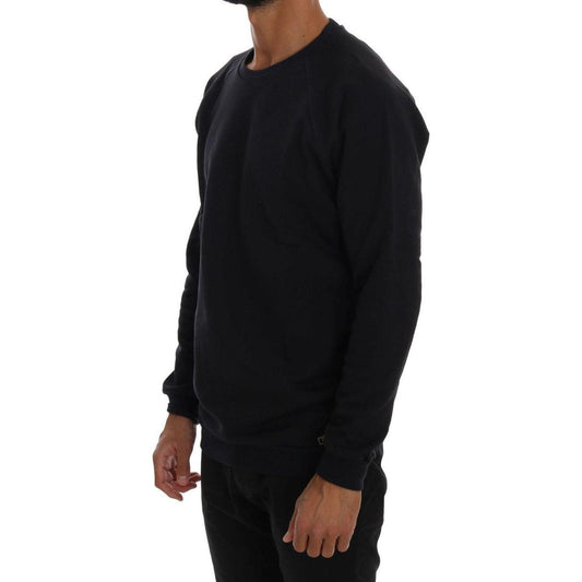 Daniele Alessandrini Chic Dark Blue Crewneck Cotton Sweater Daniele Alessandrini Black