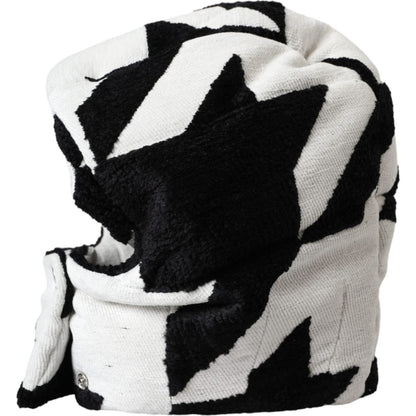 Dolce & Gabbana Black White Wool Whole Head Wrap Hat