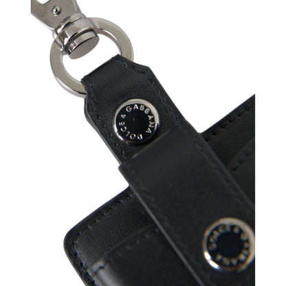 Dolce & Gabbana Black Plain Leather Silver Metal Airpods Case