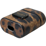 Dolce & Gabbana Brown Leopard Calf Leather Metal Logo Plaque Airpods Case