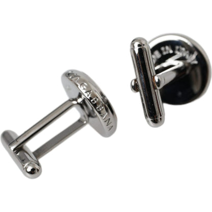 Dolce & Gabbana Silver Plated Brass Round Pin Men Cufflinks