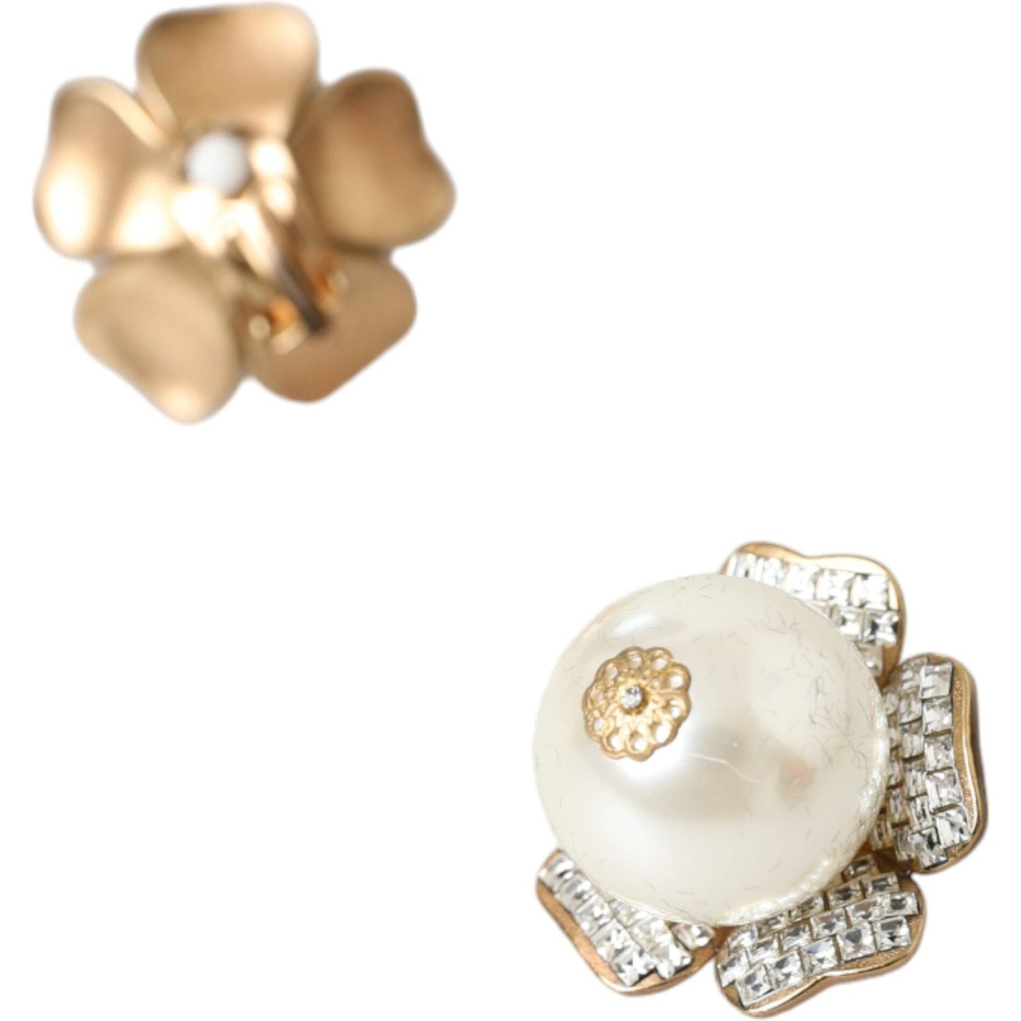 Dolce & Gabbana Gold Tone Maxi Faux Pearl Floral Clip-on Jewelry Earrings Earrings