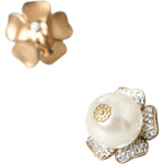 Dolce & Gabbana Gold Tone Maxi Faux Pearl Floral Clip-on Jewelry Earrings Earrings