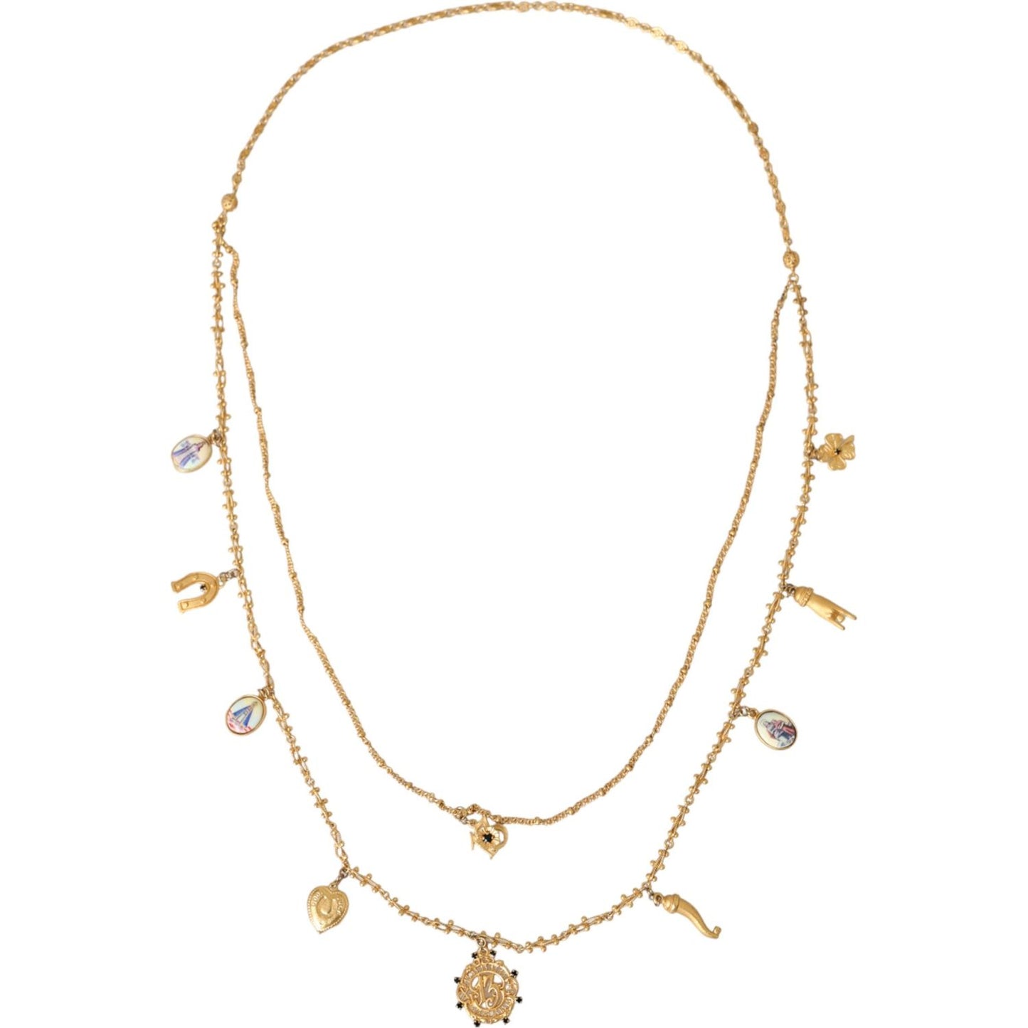 Dolce & Gabbana Gold Tone Chain Brass Charm Statement Sicily Necklace