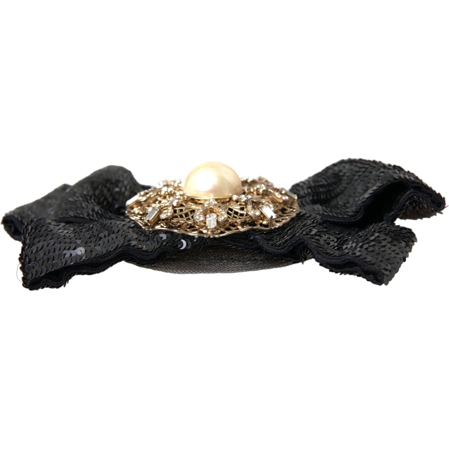 Dolce & Gabbana Black Sequin Pearl Handmade Brooch Hair Pin