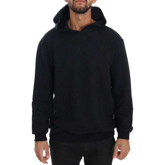 Daniele Alessandrini Elegant Black Cotton Hooded Sweater Daniele Alessandrini Black