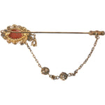 Dolce & Gabbana Gold Brass Crystal Chain 925 Sterling Silver Pin Brooch Brooch