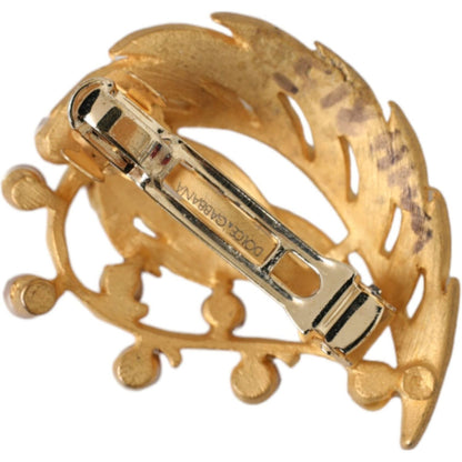 Dolce & Gabbana Gold Brass Leaf Embellished Jewelry Brooch Hair Pin
