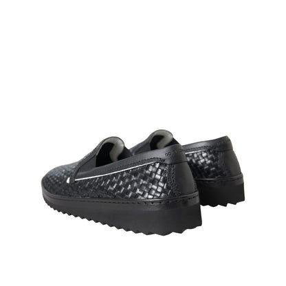 Dolce & Gabbana Black Woven Buffalo Leather Men Loafers Shoes