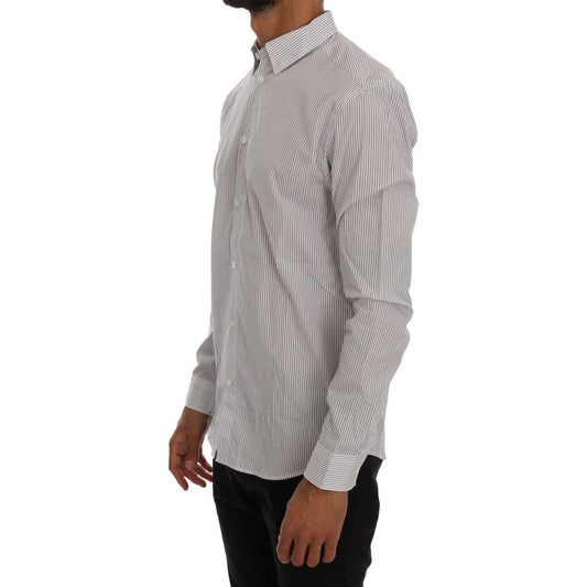 Frankie Morello Elegant White & Blue Striped Casual Shirt Frankie Morello Dark Gray
