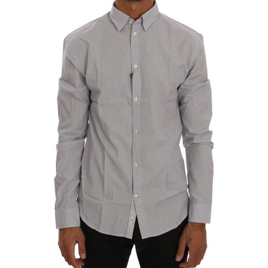Frankie Morello Chic Blue Checkered Casual Shirt Frankie Morello Light Slate Gray