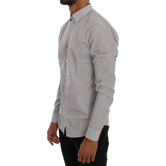 Frankie Morello Chic Blue Checkered Casual Shirt Frankie Morello Dark Gray