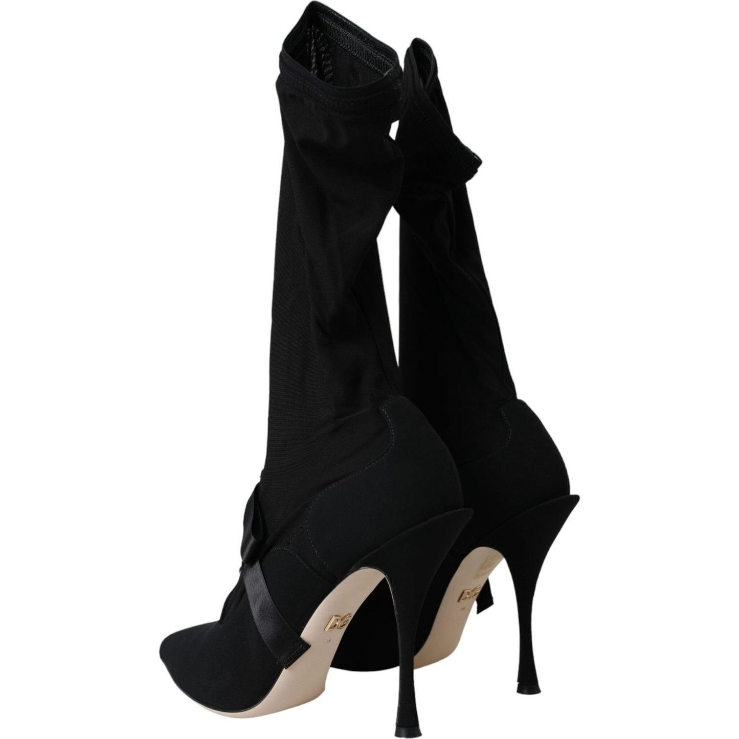 Dolce & Gabbana Black Stiletto Heels Mid Calf Boots Shoes