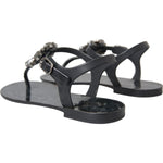 Dolce & Gabbana Black Crystal Flats Sandals Flip Flops Shoes