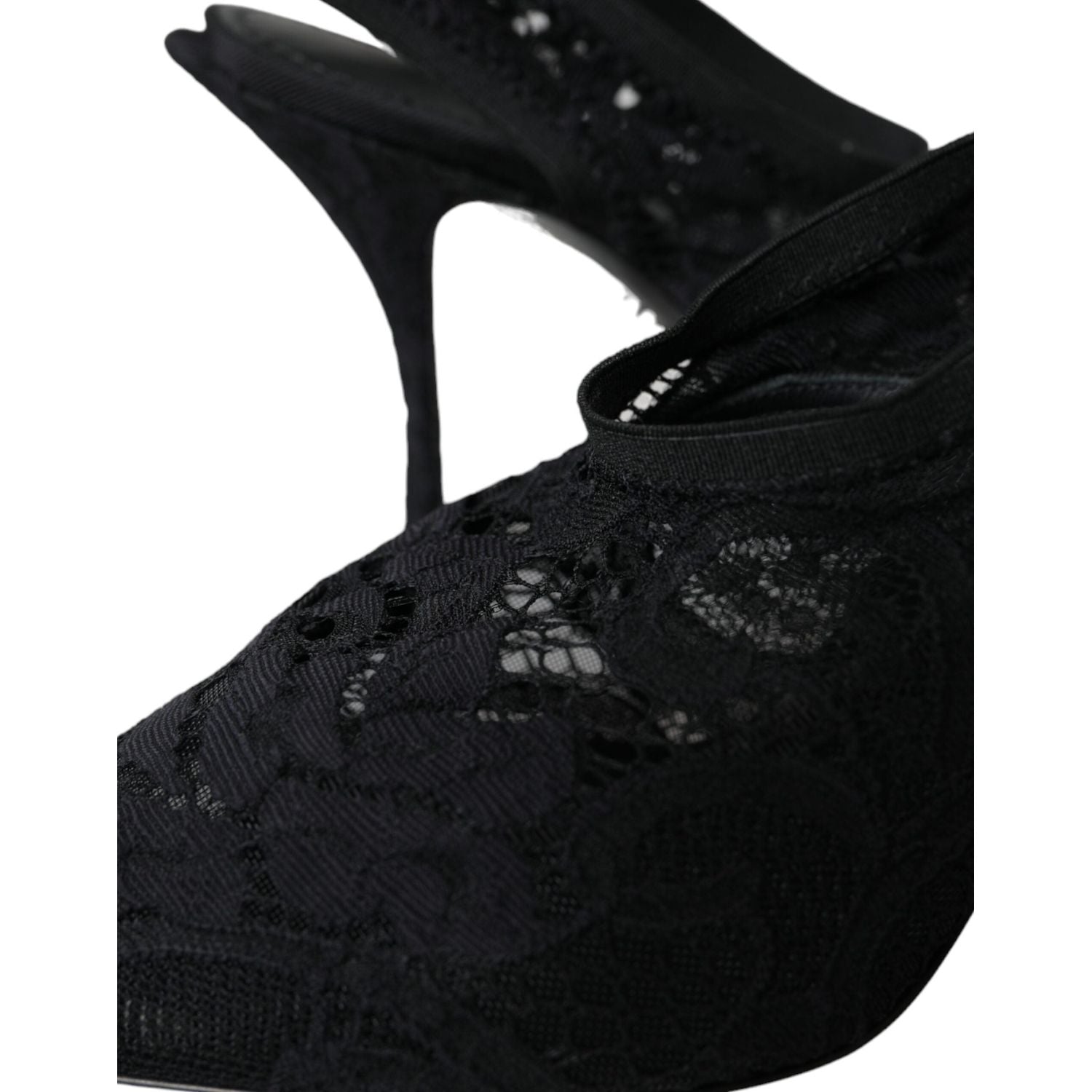 Dolce & Gabbana Black Lace Stretch Heels Slingbacks Shoes