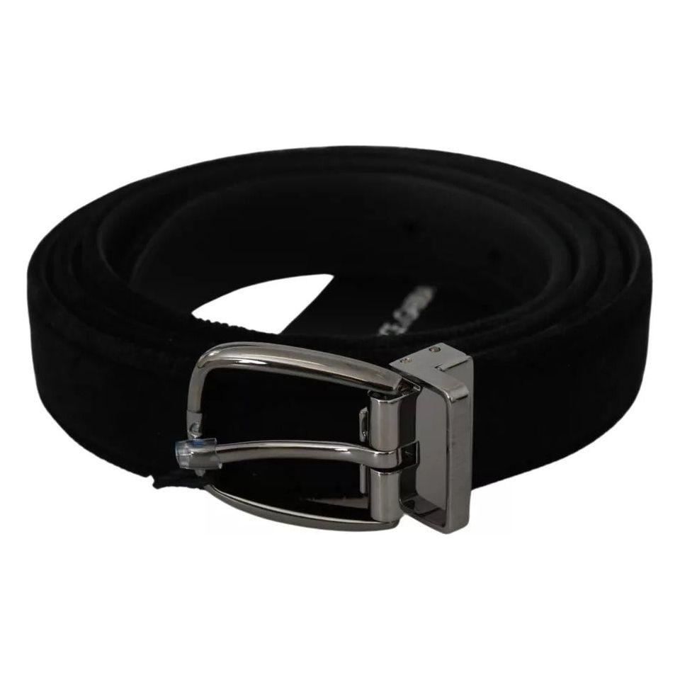 Dolce & Gabbana Black Velvet Silver Tone Metal Buckle Men Belt