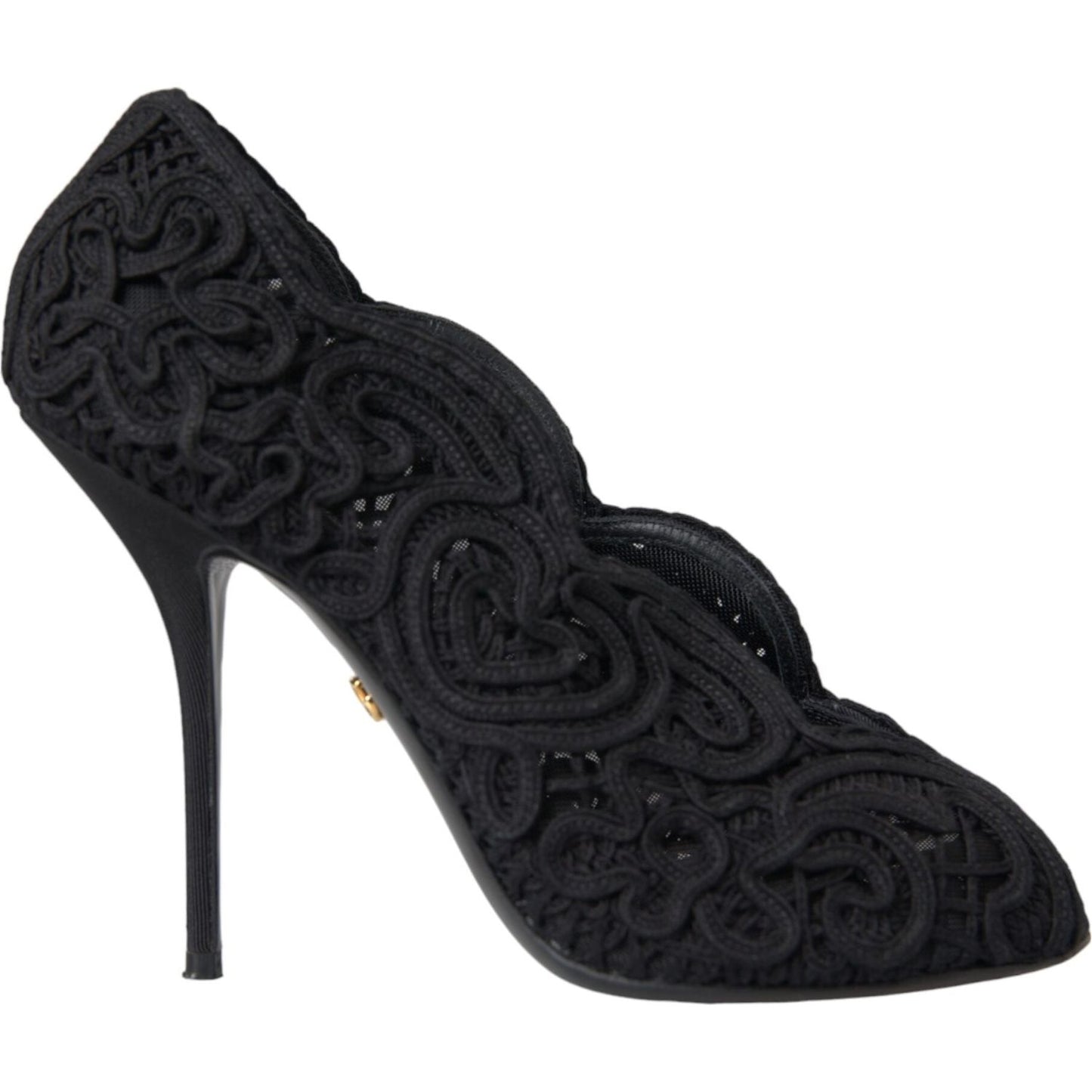 Dolce & Gabbana Black Cordonetto Ricamo Pump Open Toe Shoes