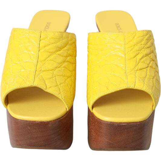 Dolce & Gabbana Yellow Leather Wood Mule Wedge Slides Shoes LA11014-39.5