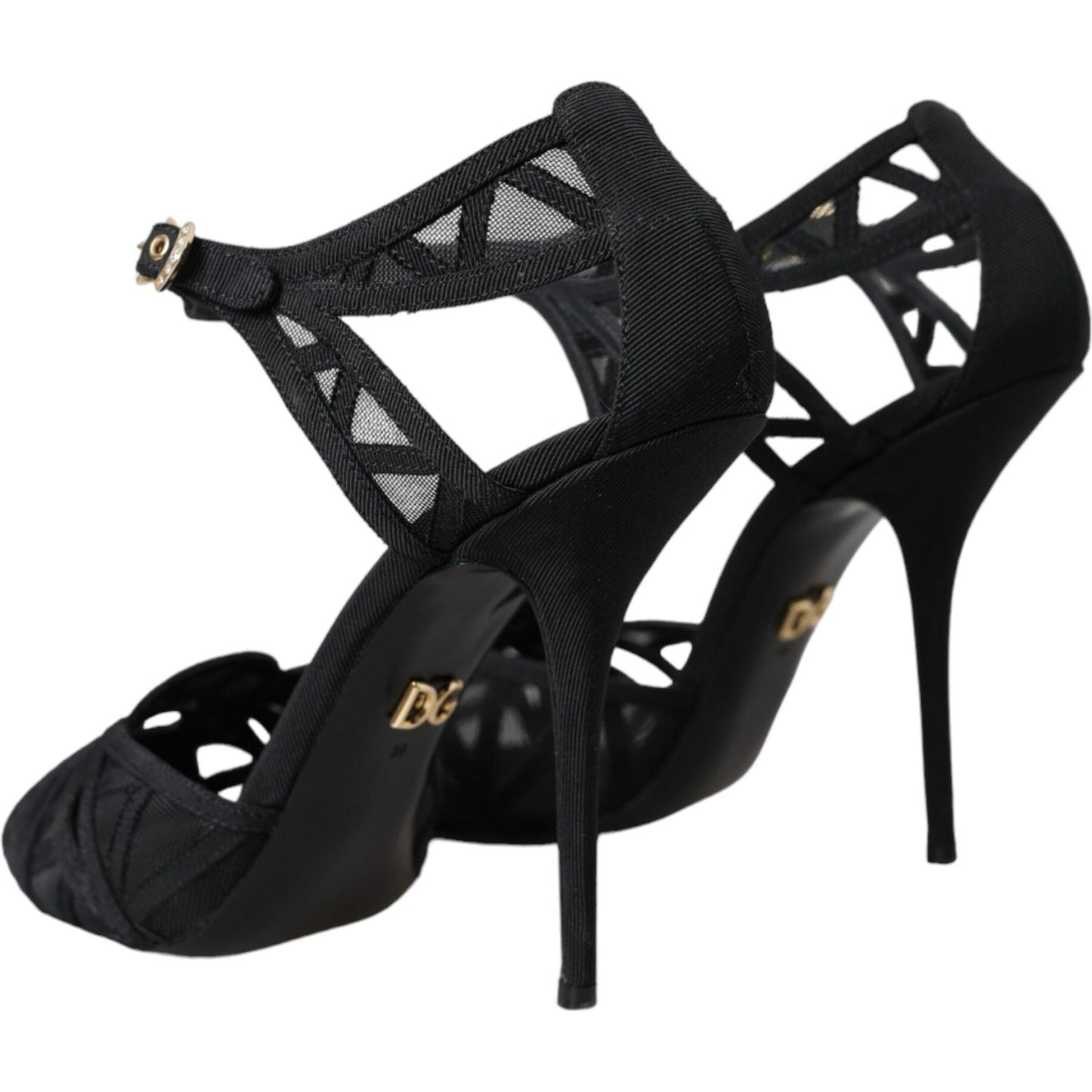 Dolce & Gabbana Black Mesh Ankle Strap Heels Sandals Shoes LA11027-39